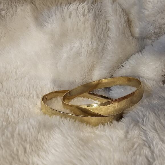 2 Gold Toned Smooth Cuff Bangle Bracelet Minimalistic Stackable Fashion Jewelry - Picture 3 of 5